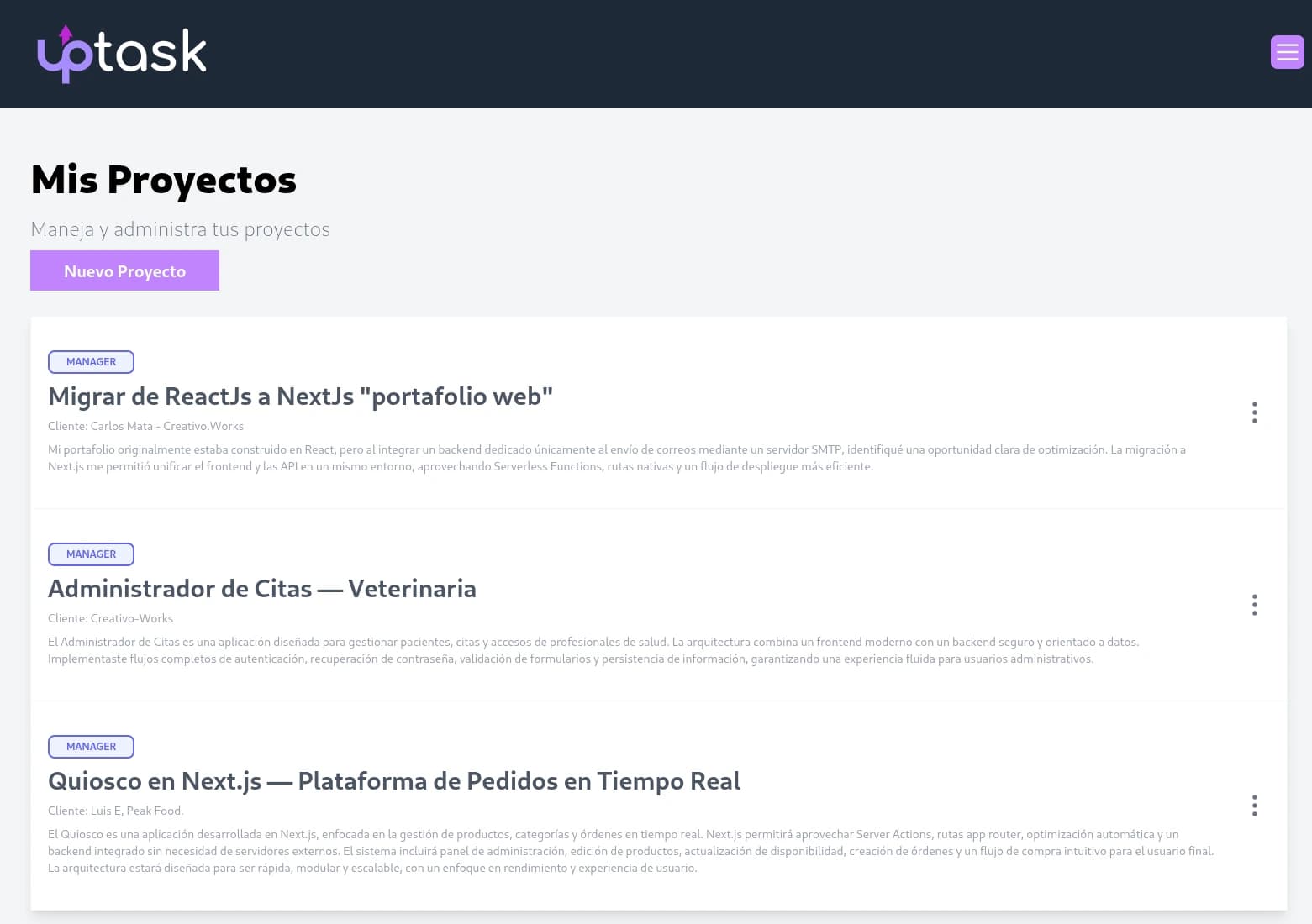 UpTask — Gestor de Proyectos con Roles, CORS y API REST